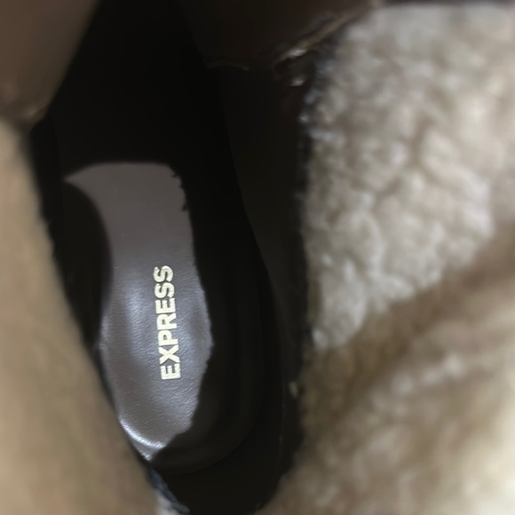 Express Brown and Cream Heeled Boots with Buckle Straps - Picture 3 of 5